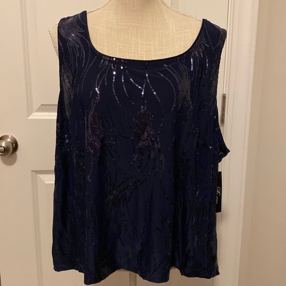 Alex evenings size 3X women’s one piece sequin top navy blue - Picture 2 of 10